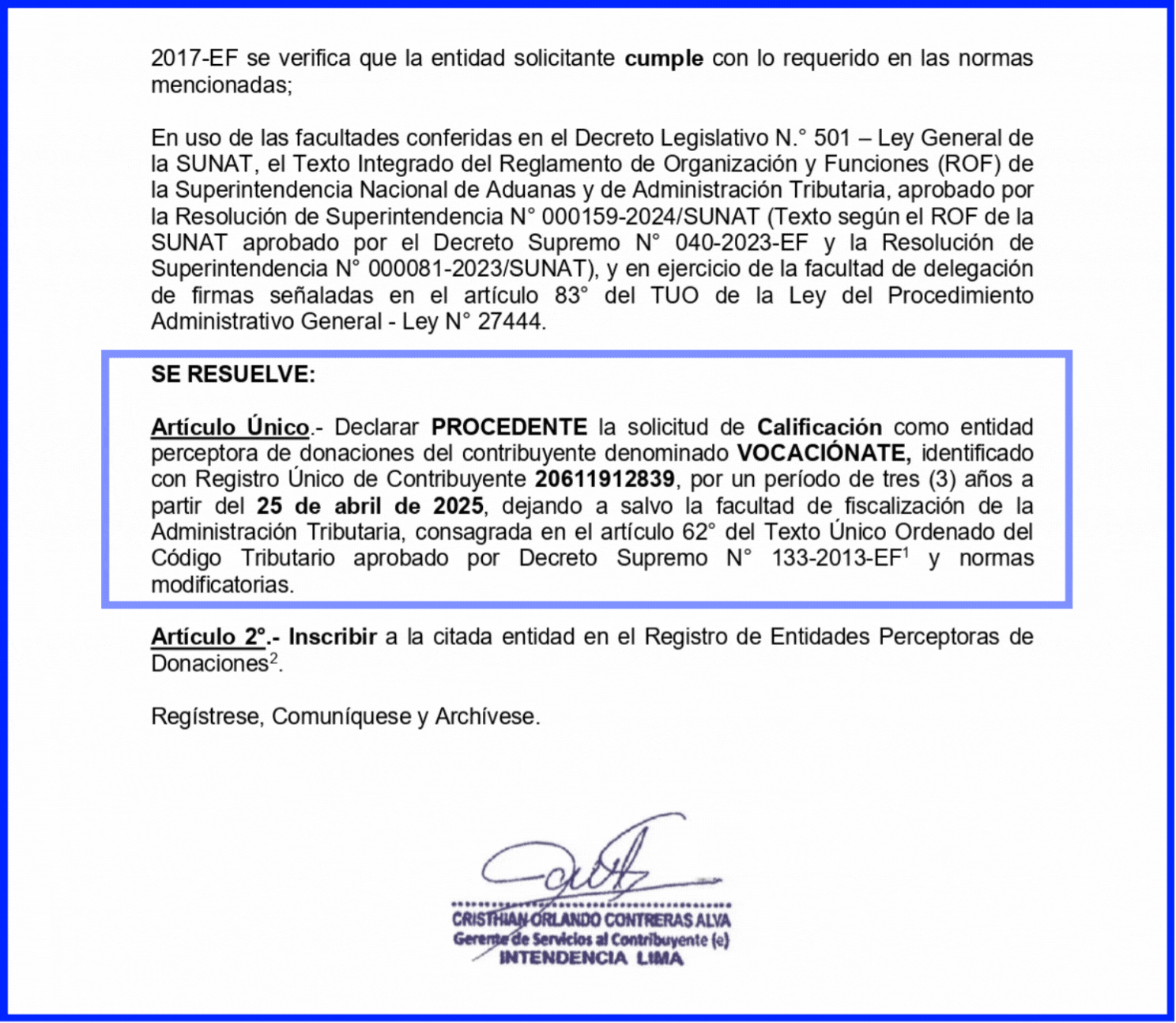 Resolución SUNAT Vocaciónate